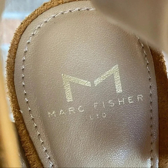 NEW, Marc Fisher, Vega, Suede Peep Toe Sandal, Stacked Block Heel, Tan, Brown - Picture 12 of 13
